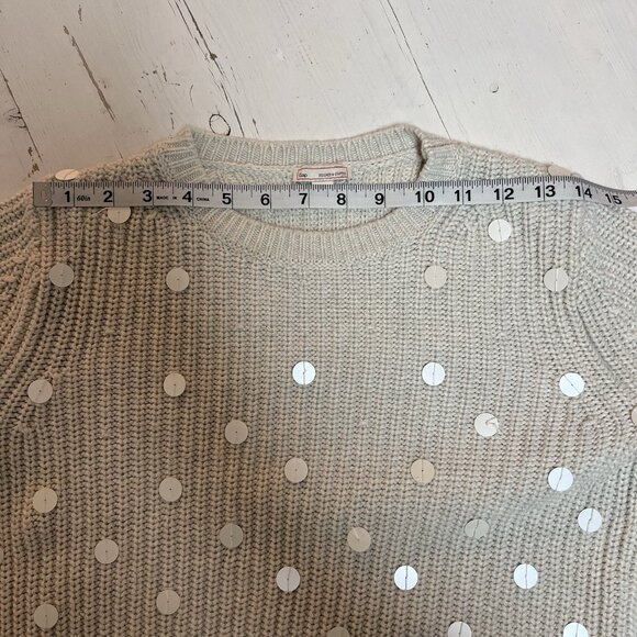 Gap Cotton Cable Knit Crewneck Pullover Sweater Ivory Cream Sequins Sz XS - Picture 6 of 13